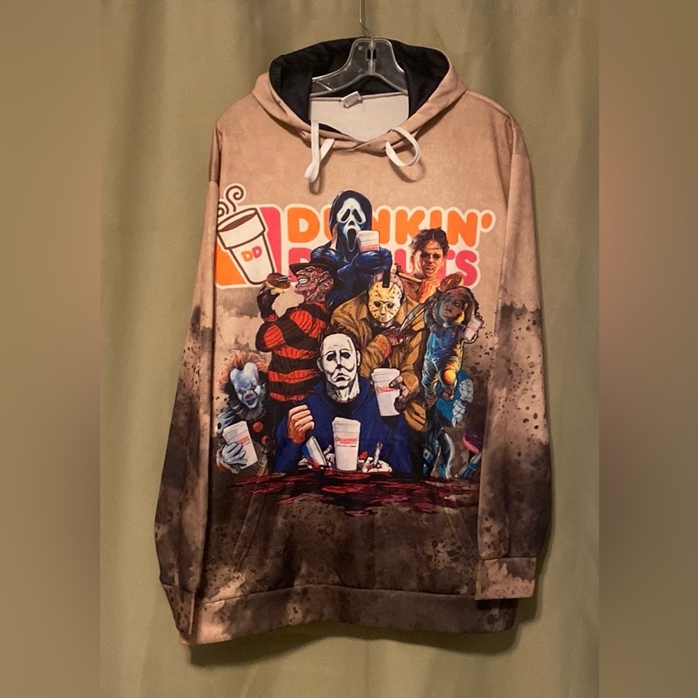 Horror Characters Dunkin Donuts long Sleeve hoodie Adult XL
